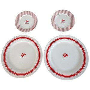 4 Vintage Kellogg Plates 2 Dinner 2 Toast Red White Stripe Rooster Retro Ceramic
